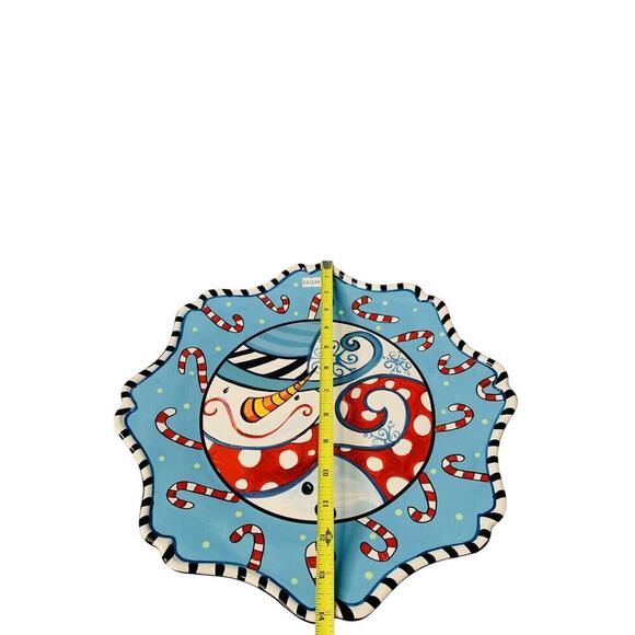 New lisA fRosT 15” Christmas Platter Silvestri 2010 Demdaco Snowman Candy Canes - Picture 4 of 8